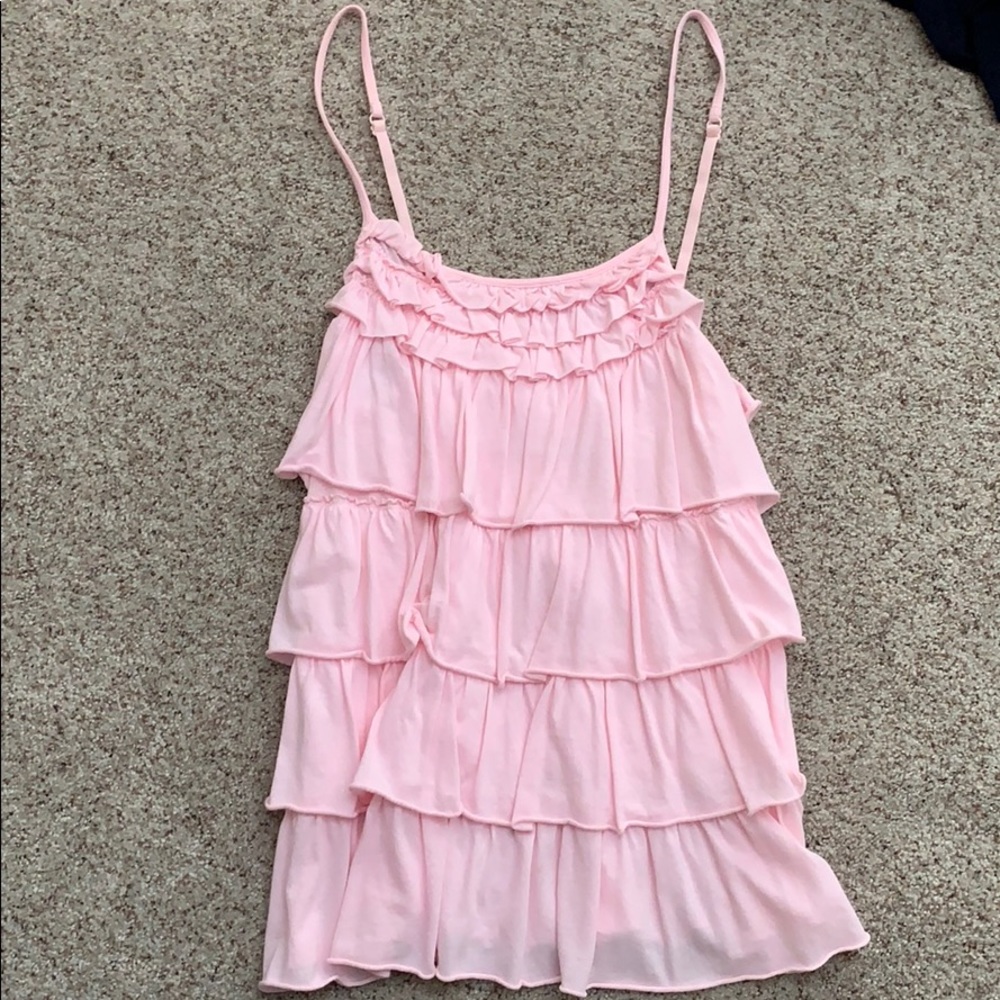 EUC Express Pink Ruffle Tank W/ Adjustable Straps